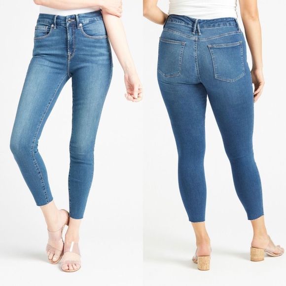 NWT Good American Women's Good Waist Crop Raw Edge High-Rise Skinny Jeans Size 6 - Picture 1 of 15